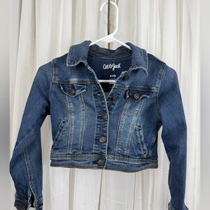 Cat & Jack Girls Denim Jacket M 7/8 Blue Stretch Jean Jacket